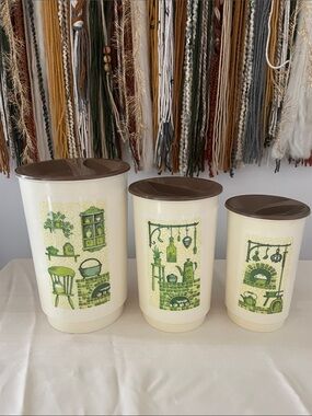 Retro kitchen canister set of 3 green and cream